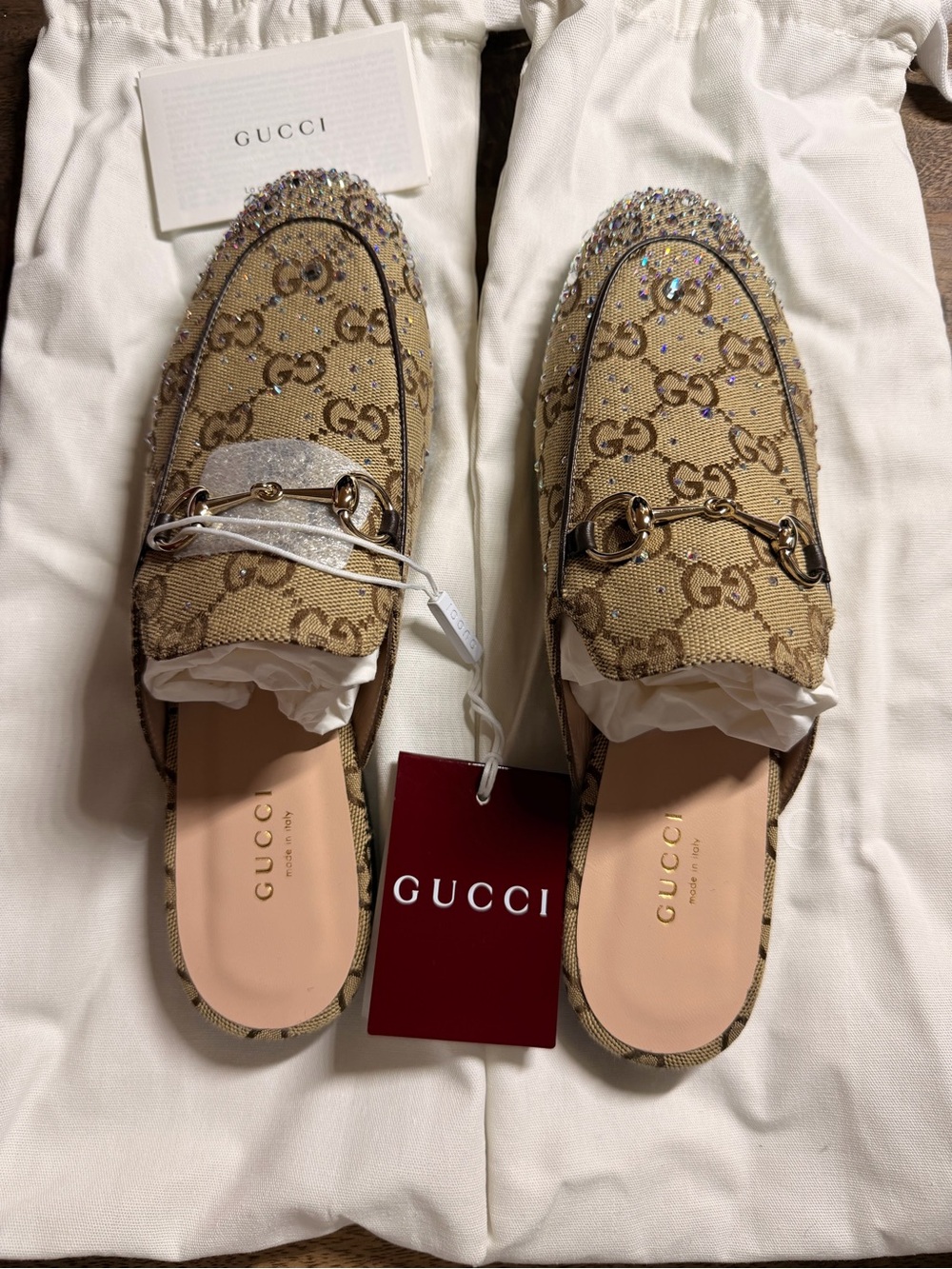 Gucci Beige & Brown GG Canvas Backless Mule with Gold Horsebit - Picture 9 of 9